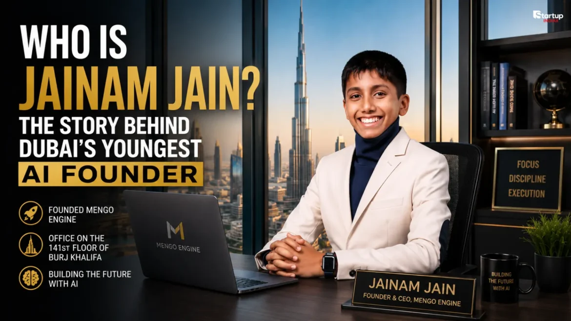 14-year-old AI founder Jainam Jain in his Burj Khalifa office