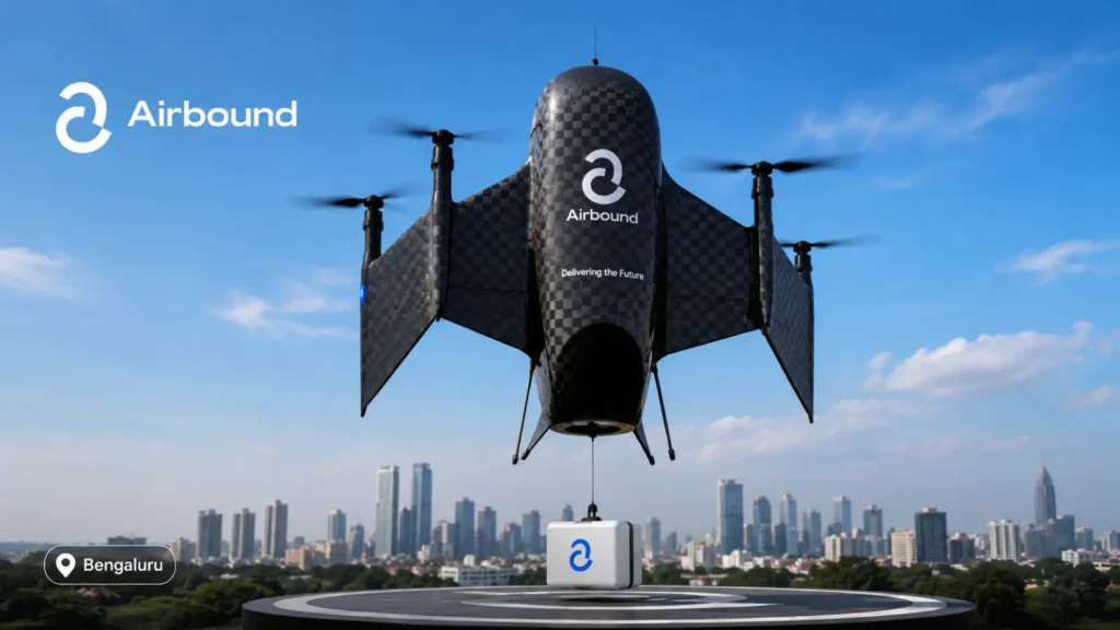 Airbound tail-sitter drone taking off vertically for delivery in Bengaluru