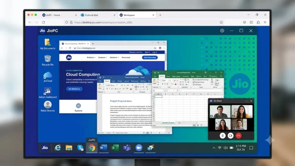 JioPC virtual desktop interface accessed through a web browser