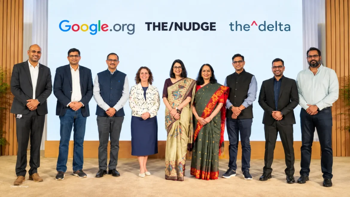 Google.org and The/Nudge leaders at the New Delhi launch of the $15 Mn MSME AI programme